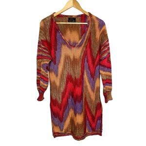 Anthropologie I.C. Rainbows S Long Sleeve Sweater Dress Knit Long Tunic Tan Pink